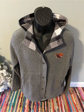 NEW Oregon State Beavers Football Hooded Jacket Button Front Plaid Lining Large